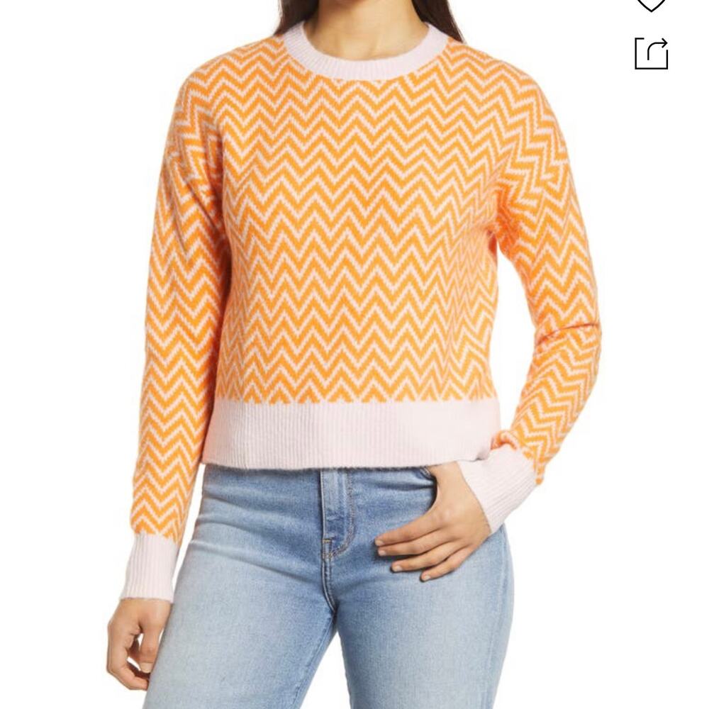 Halogen X Atlantic-pacific Boxy Zigzag Sweater Pink Shadow Orange Flame XS‎ NWT - Picture 5 of 6